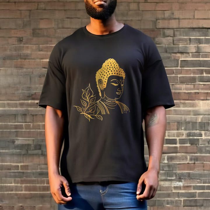 Camiseta de meditación de Buddha Stones con hojas doradas y piedras de Buda - image 3