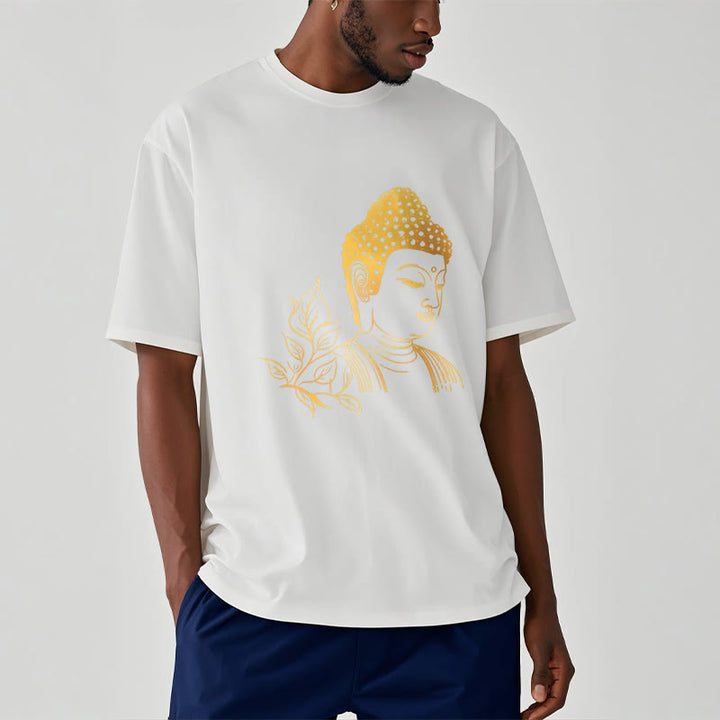 Camiseta de meditación de Buddha Stones con hojas doradas y piedras de Buda - image 6