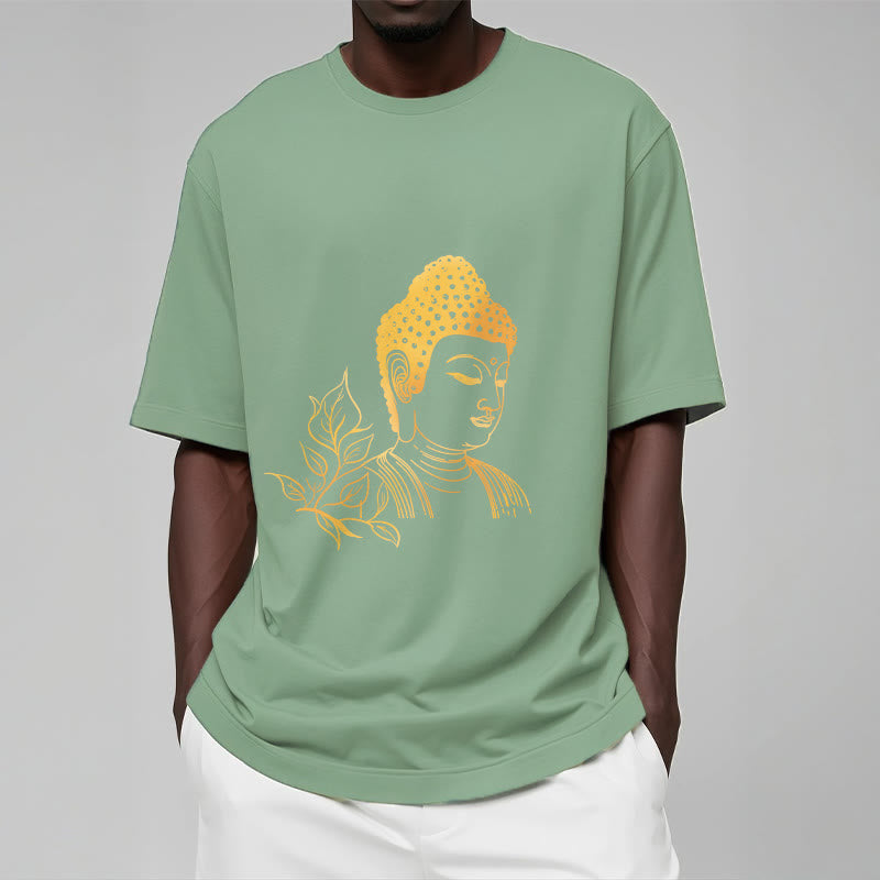 Camiseta de meditación de Buddha Stones con hojas doradas y piedras de Buda - image 15