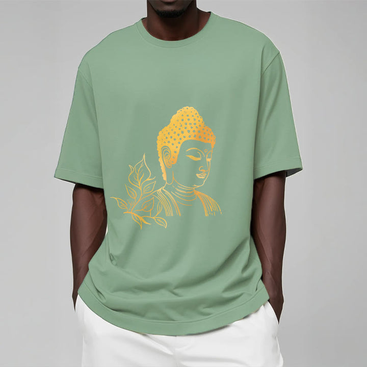 Camiseta de meditación de Buddha Stones con hojas doradas y piedras de Buda - image 15