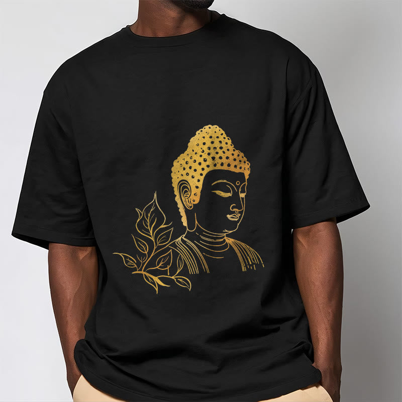 Camiseta de meditación de Buddha Stones con hojas doradas y piedras de Buda - image 1