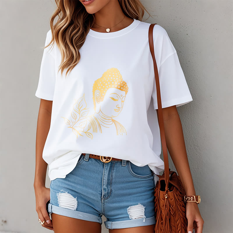 Camiseta de meditación de Buddha Stones con hojas doradas y piedras de Buda - image 8