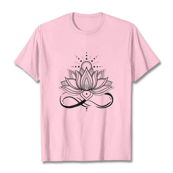 Camiseta con diseño de flor de loto y sol con Buddha Stones - rosa claro - 2XL - image 12