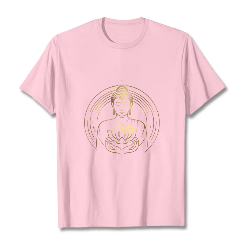 Camiseta con Buddha Stones dorado sosteniendo una flor de loto y piedras de Buda - rosa claro - 2XL - image 12