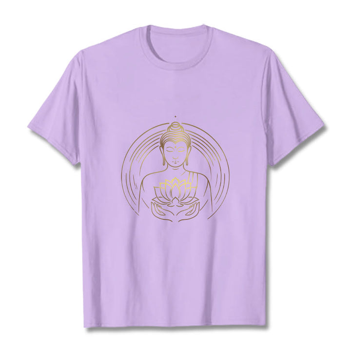 Camiseta con Buddha Stones dorado sosteniendo una flor de loto y piedras de Buda - Ciruela - 2XL - image 16