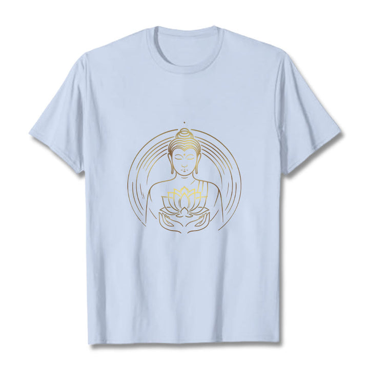 Camiseta con Buddha Stones dorado sosteniendo una flor de loto y piedras de Buda - Cian claro - 2XL - image 18