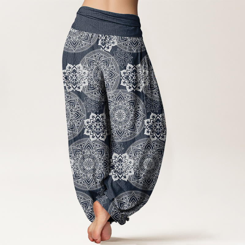 Pantalones Buddha Stones de algodón puro con diseño de mandala redondo y flores para mujer, cintura elástica - image 1