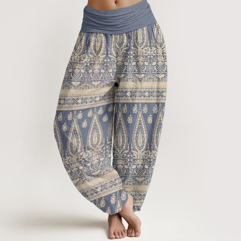 Pantalones harén de Buddha Stones puro con diseño de rayas y plumas para mujer, cintura elástica - Azul aciano - US22，UK/AU26，EU54 (6XL) - image 5