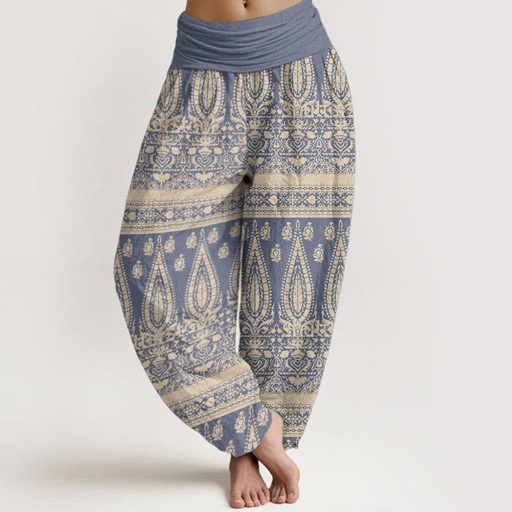 Pantalones harén de Buddha Stones puro con diseño de rayas y plumas para mujer, cintura elástica - Azul aciano - US22，UK/AU26，EU54 (6XL) - image 5