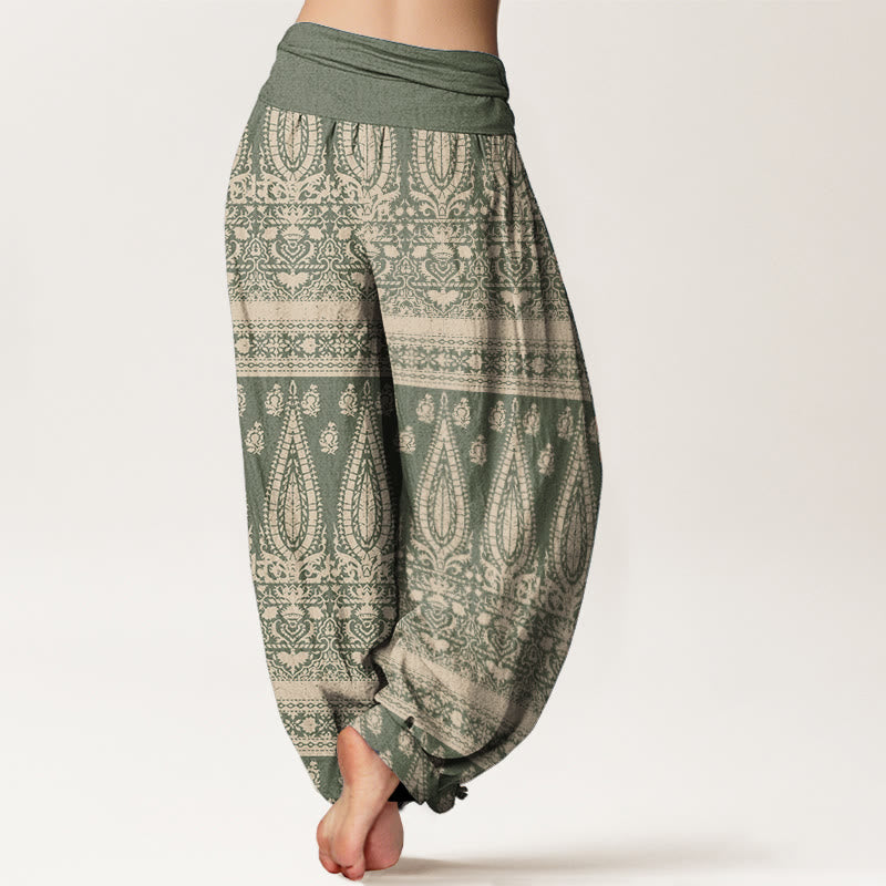 Pantalones harén de Buddha Stones puro con diseño de rayas y plumas para mujer, cintura elástica - image 9