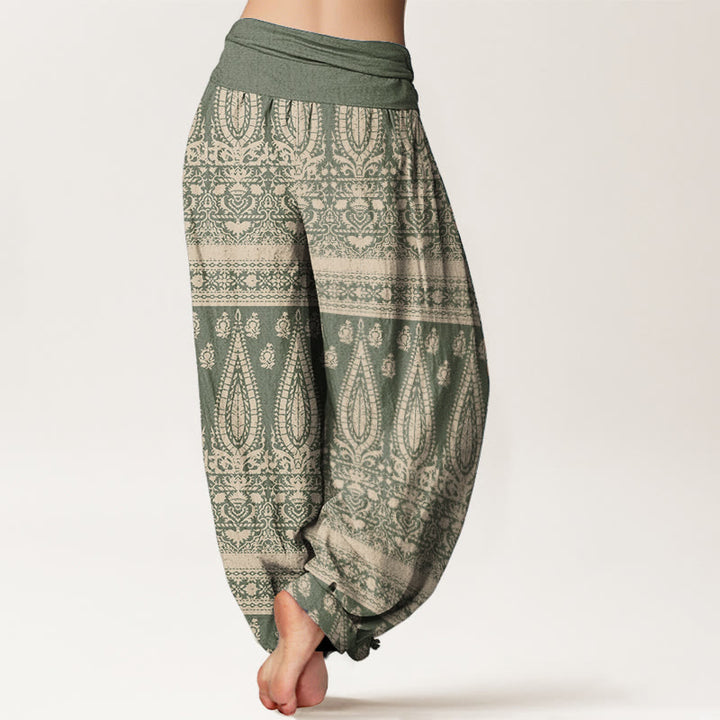 Pantalones harén de Buddha Stones puro con diseño de rayas y plumas para mujer, cintura elástica - image 9