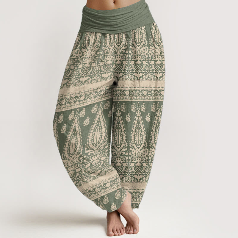 Pantalones harén de Buddha Stones puro con diseño de rayas y plumas para mujer, cintura elástica - Verde mar oscuro - US22，UK/AU26，EU54 (6XL) - image 8