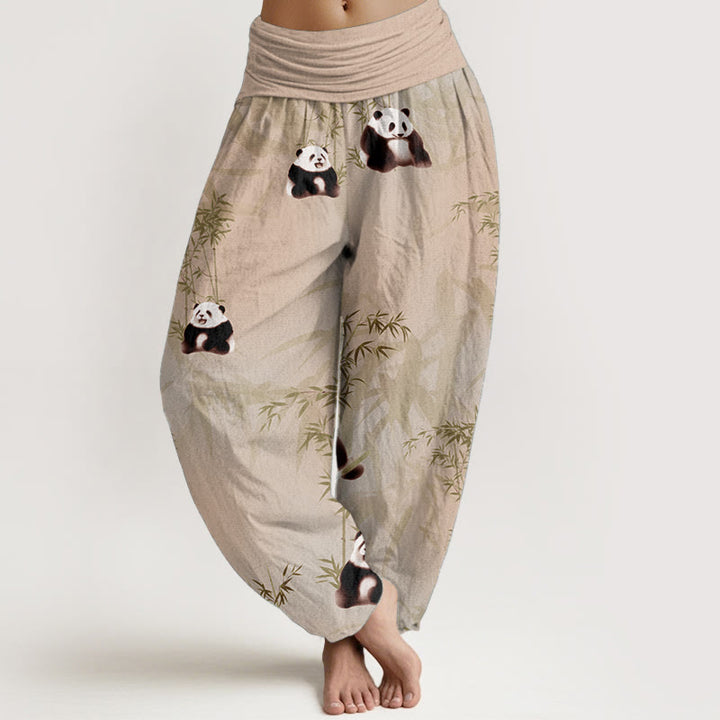 Pantalones Buddha Stones de algodón puro con estampado de panda y bambú para mujer, con cintura elástica - NavajoBlanco - US22，UK/AU26，EU54 (6XL) - image 5