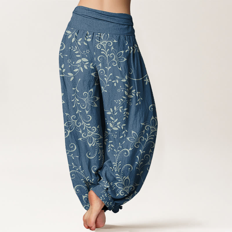 Pantalones Buddha Stones de algodón puro con diseño de flores y enredaderas para mujer, con cintura elástica - image 1
