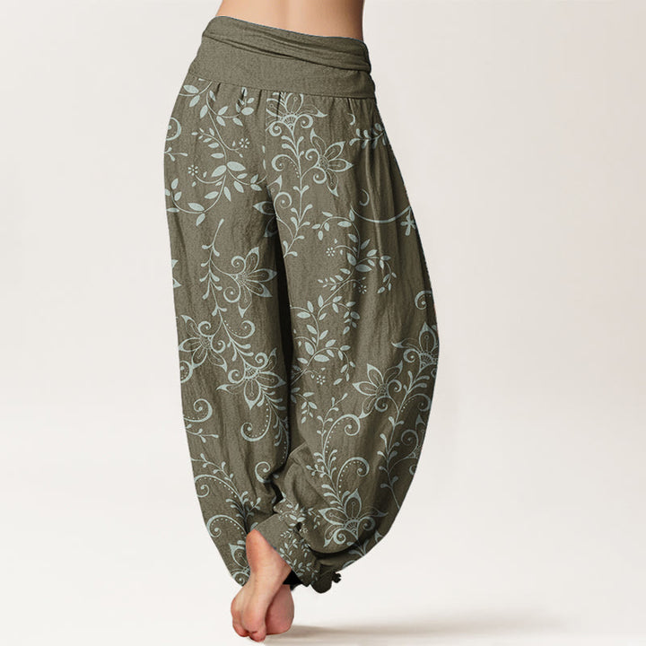 Pantalones Buddha Stones de algodón puro con diseño de flores y enredaderas para mujer, con cintura elástica - image 6