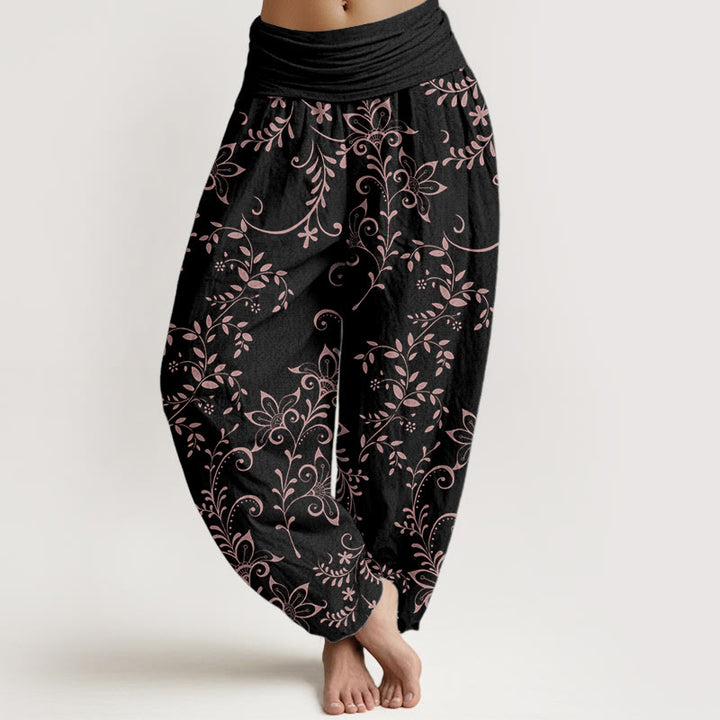 Pantalones Buddha Stones de algodón puro con diseño de flores y enredaderas para mujer, con cintura elástica - Negro - US22，UK/AU26，EU54 (6XL) - image 8