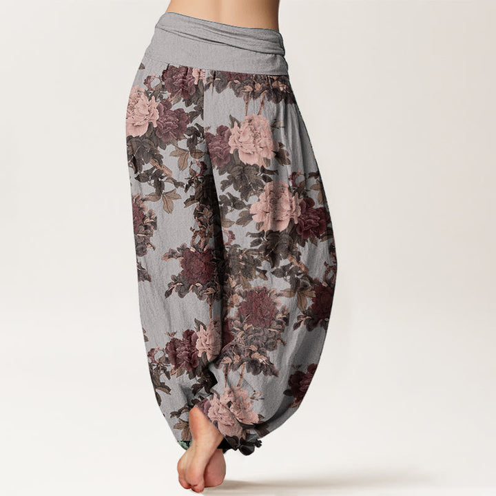 Pantalones Buddha Stones de algodón puro con estampado de peonías y hojas para mujer, informales, con cintura elástica - image 6