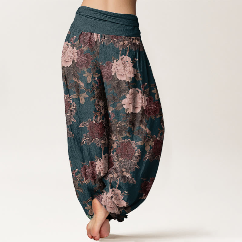 Pantalones Buddha Stones de algodón puro con estampado de peonías y hojas para mujer, informales, con cintura elástica - image 9