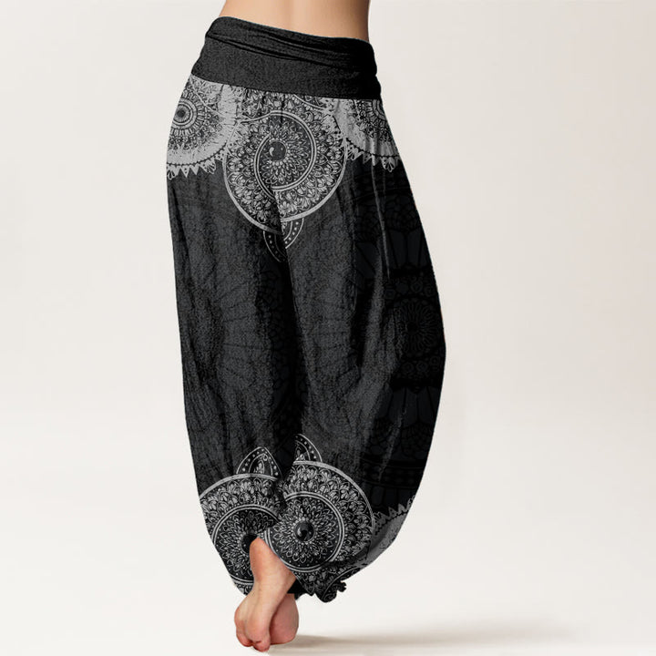 Pantalones harén de Buddha Stones puro con diseño de mandala circular y cintura elástica para mujer - image 1