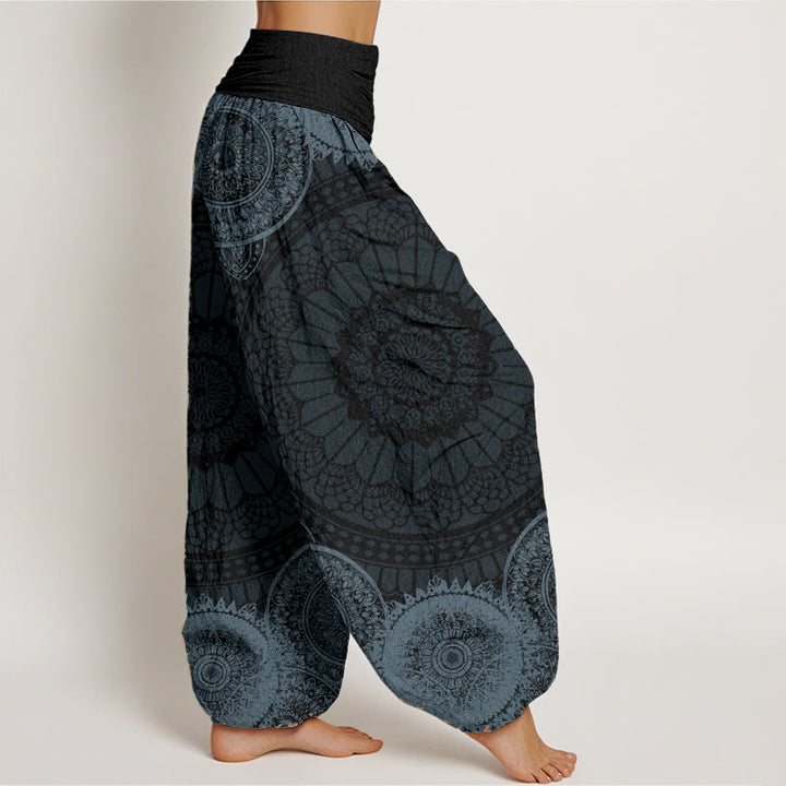Pantalones harén de Buddha Stones puro con diseño de mandala circular y cintura elástica para mujer - image 8