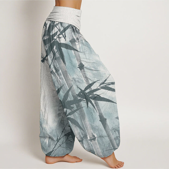 Pantalones Buddha Stones de algodón puro con estampado de libélula y hojas de bambú para mujer, con cintura elástica - image 11