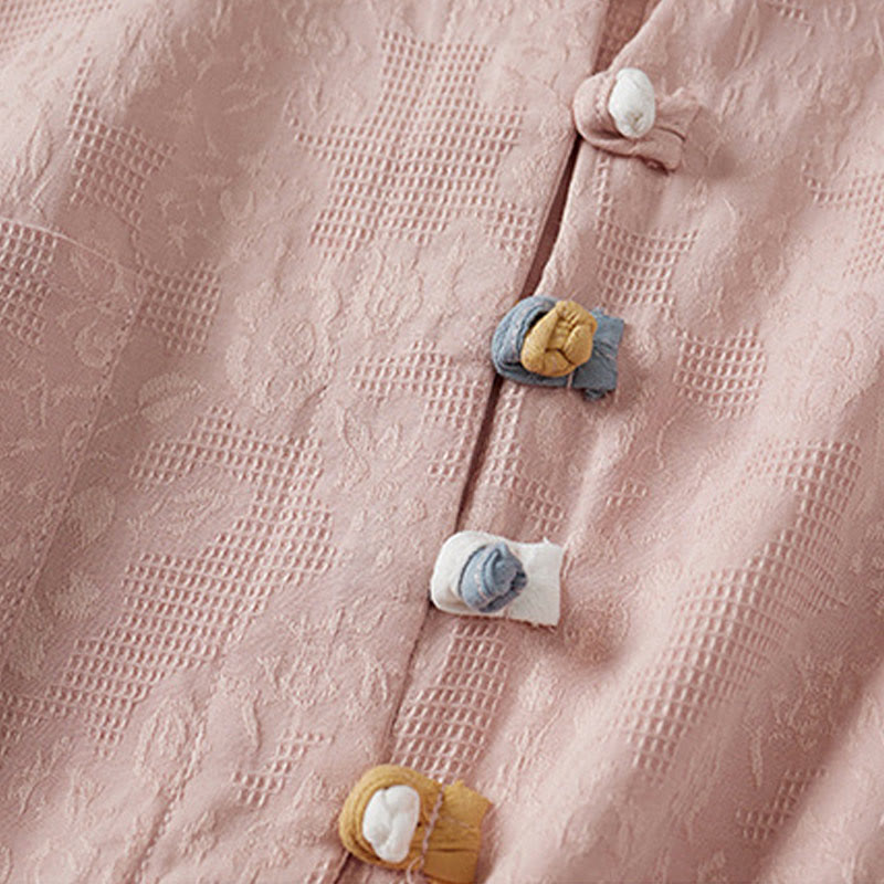 Camisa informal de algodón y lino con diseño de rana colorida y Buddha Stones para mujer, de media manga y botones - image 7