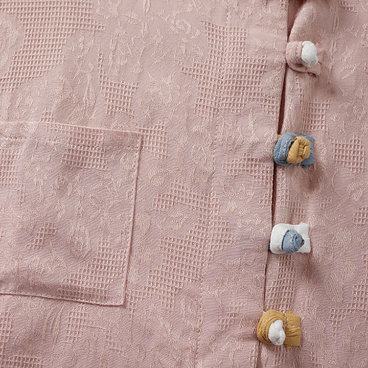 Camisa informal de algodón y lino con diseño de rana colorida y Buddha Stones para mujer, de media manga y botones - image 8