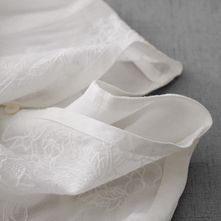 Cárdigan de algodón de media manga para mujer con diseño de botones delanteros bordados en colores puros y Buddha Stones - image 15