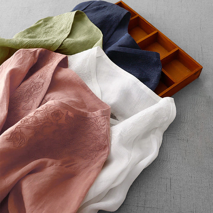 Cárdigan de algodón de media manga para mujer con diseño de botones delanteros bordados en colores puros y Buddha Stones - image 30