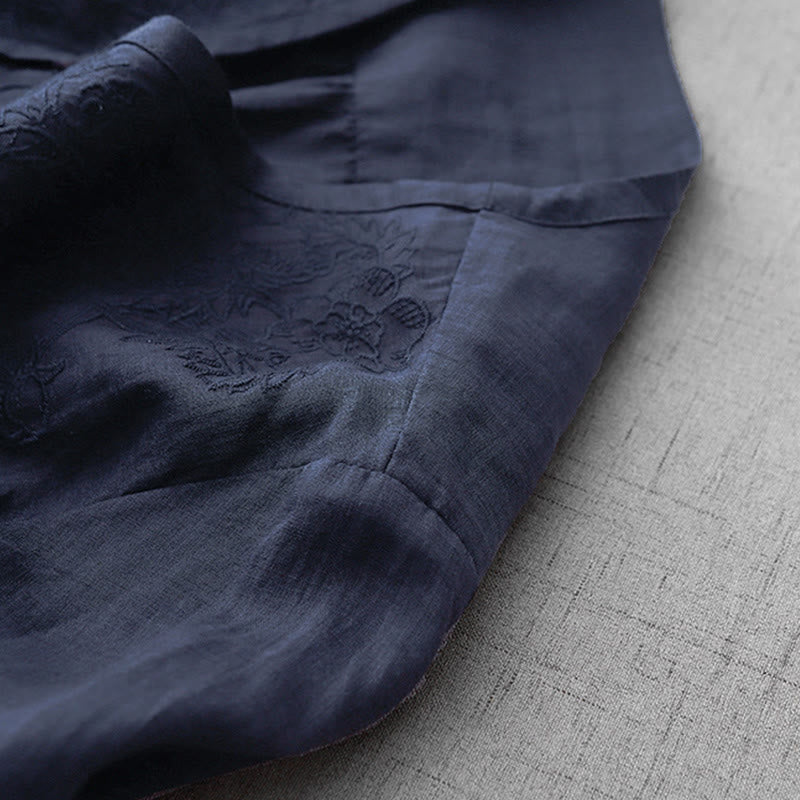 Cárdigan de algodón de media manga para mujer con diseño de botones delanteros bordados en colores puros y Buddha Stones - image 25