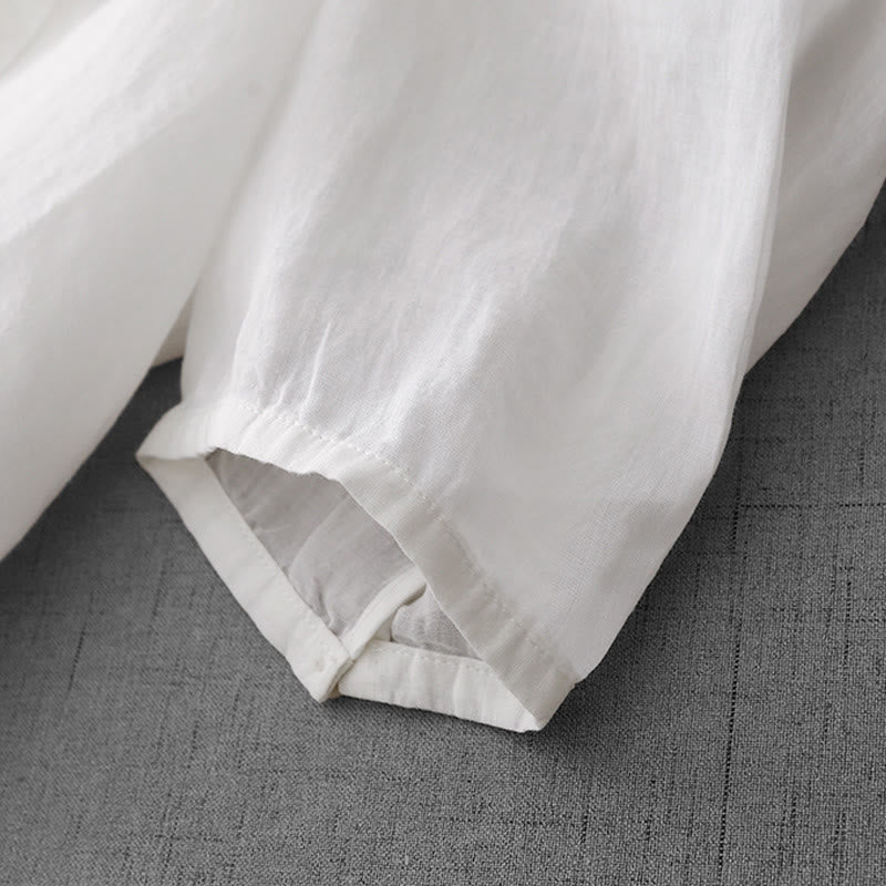 Cárdigan de algodón de media manga para mujer con diseño de botones delanteros bordados en colores puros y Buddha Stones - image 14