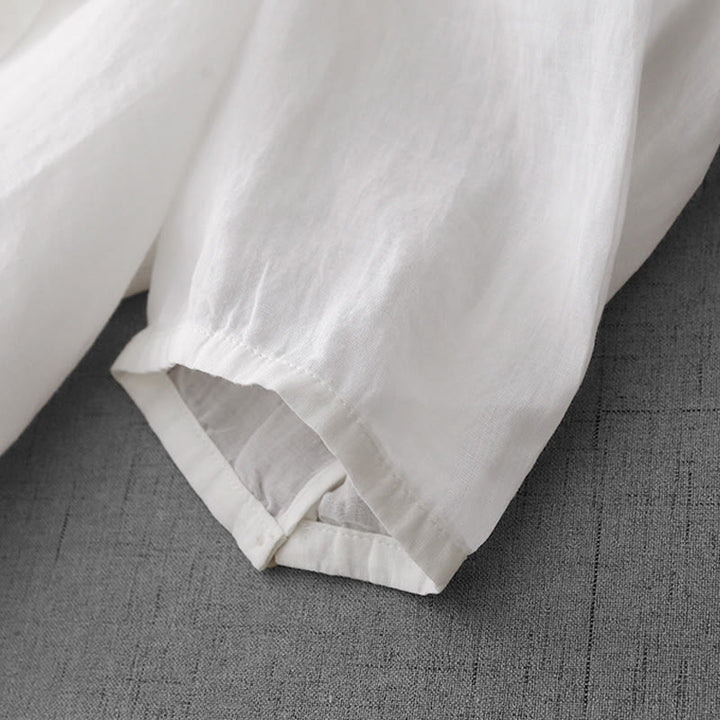 Cárdigan de algodón de media manga para mujer con diseño de botones delanteros bordados en colores puros y Buddha Stones - image 14