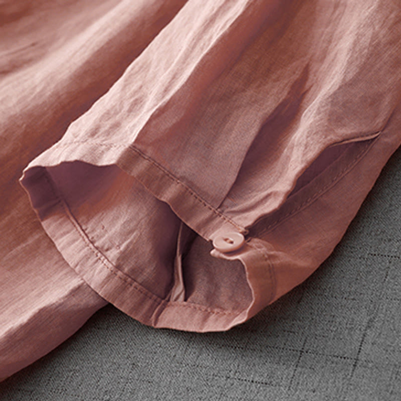 Cárdigan de algodón de media manga para mujer con diseño de botones delanteros bordados en colores puros y Buddha Stones - image 5