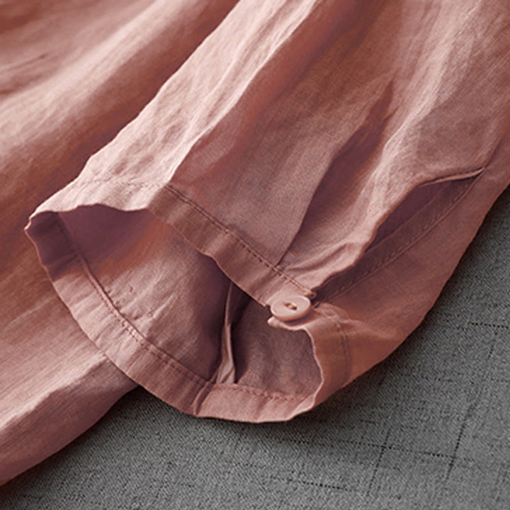 Cárdigan de algodón de media manga para mujer con diseño de botones delanteros bordados en colores puros y Buddha Stones - image 5