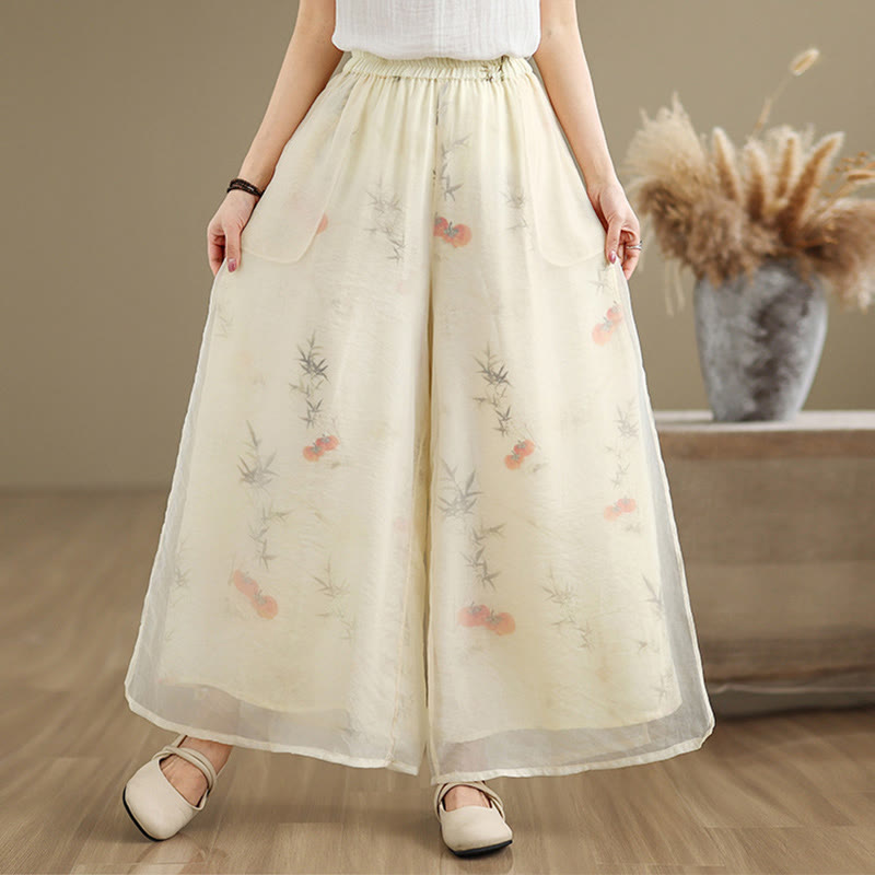 Pantalones anchos de algodón para mujer con bolsillos y estampado vintage de plantas y Buddha Stones de primavera, de doble capa - image 20