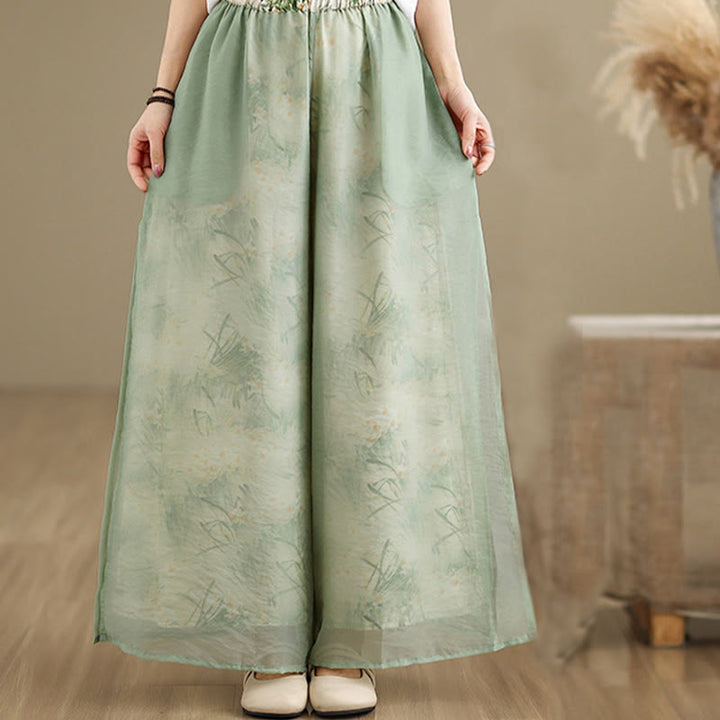 Pantalones anchos de algodón para mujer con bolsillos y estampado vintage de plantas y Buddha Stones de primavera, de doble capa - image 2