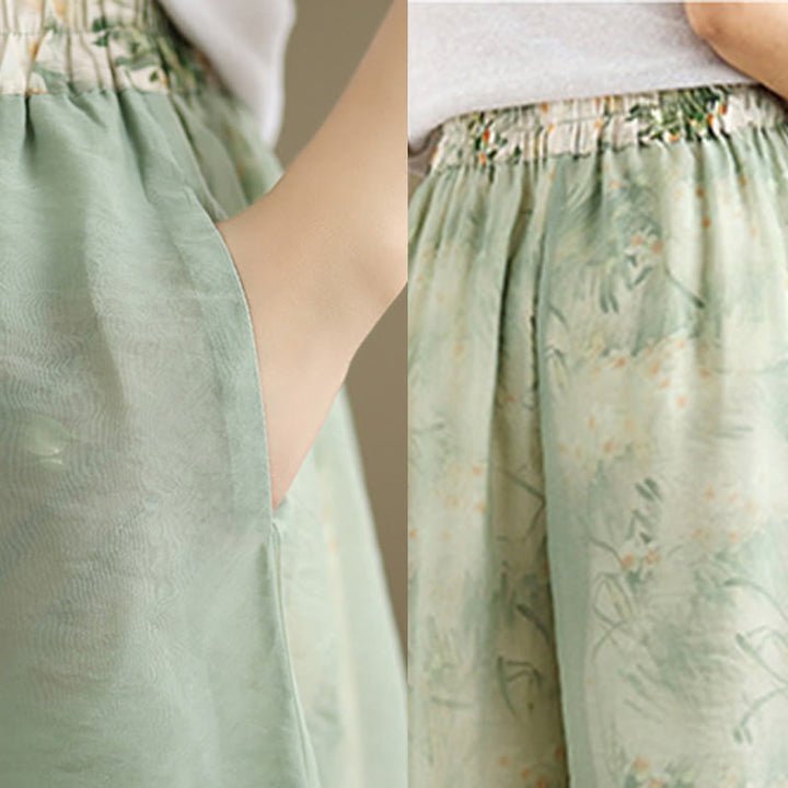 Pantalones anchos de algodón para mujer con bolsillos y estampado vintage de plantas y Buddha Stones de primavera, de doble capa - image 8