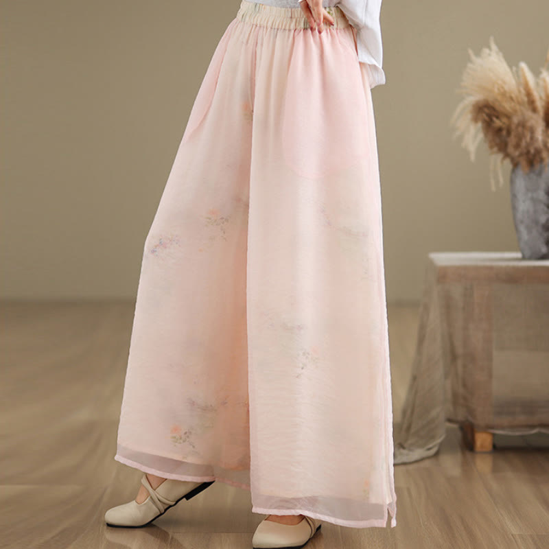 Pantalones anchos de algodón para mujer con bolsillos y estampado vintage de plantas y Buddha Stones de primavera, de doble capa - image 12