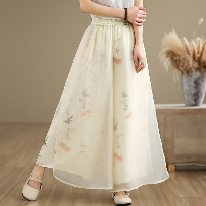 Pantalones anchos de algodón para mujer con bolsillos y estampado vintage de plantas y Buddha Stones de primavera, de doble capa - image 23