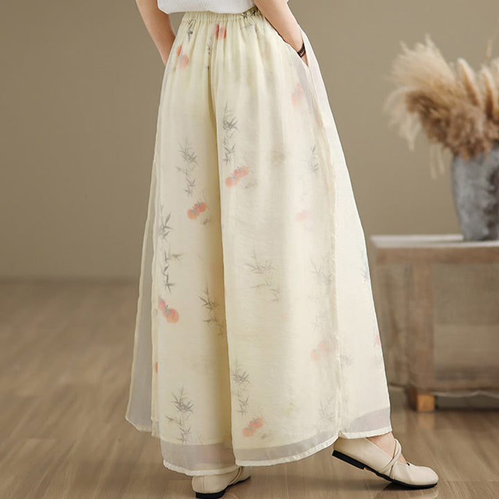 Pantalones anchos de algodón para mujer con bolsillos y estampado vintage de plantas y Buddha Stones de primavera, de doble capa - image 22