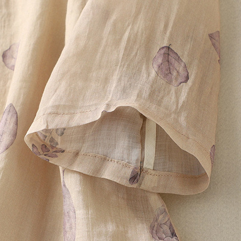 Camisa de lino y algodón para mujer, manga tres cuartos, con diseño bordado de Buddha Stones - image 8