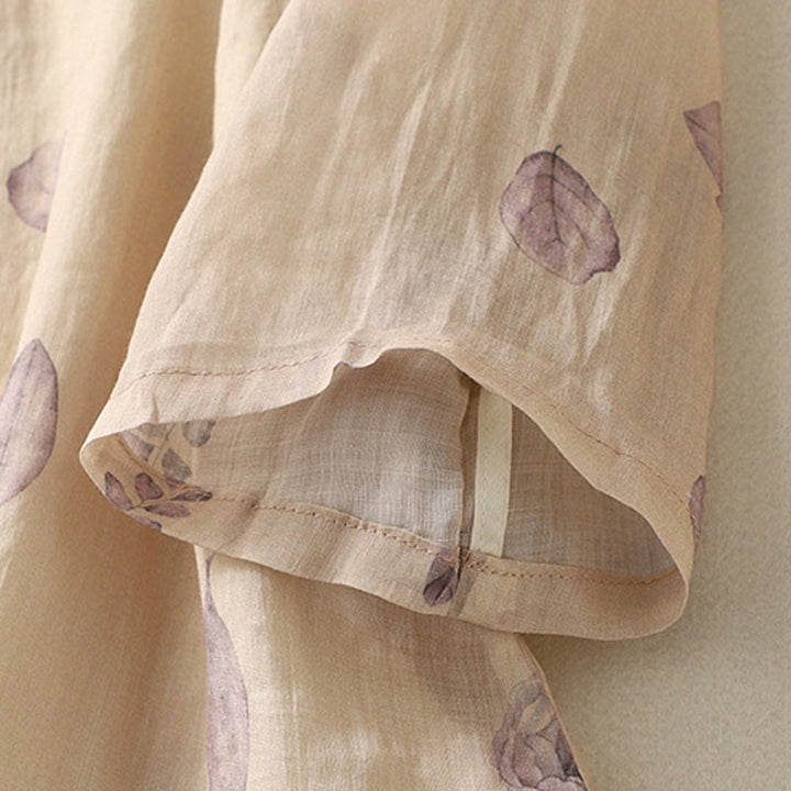 Camisa de lino y algodón para mujer, manga tres cuartos, con diseño bordado de Buddha Stones - image 8