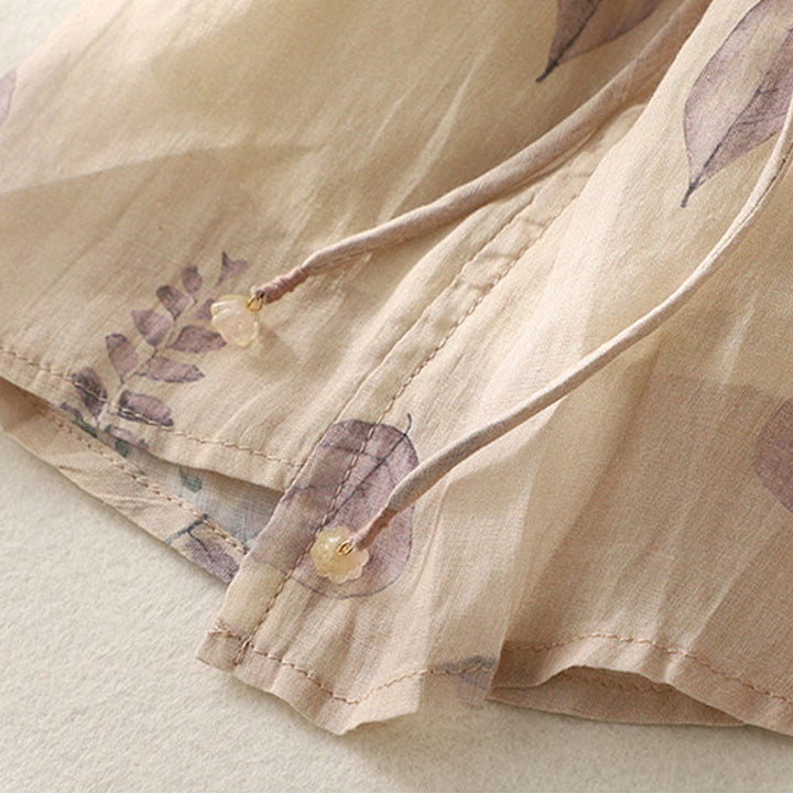 Camisa de lino y algodón para mujer, manga tres cuartos, con diseño bordado de Buddha Stones - image 10