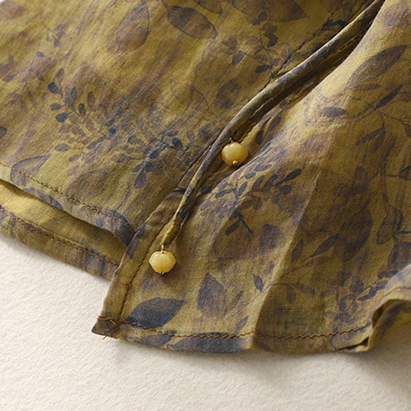 Camisa de lino y algodón para mujer, manga tres cuartos, con diseño bordado de Buddha Stones - image 17