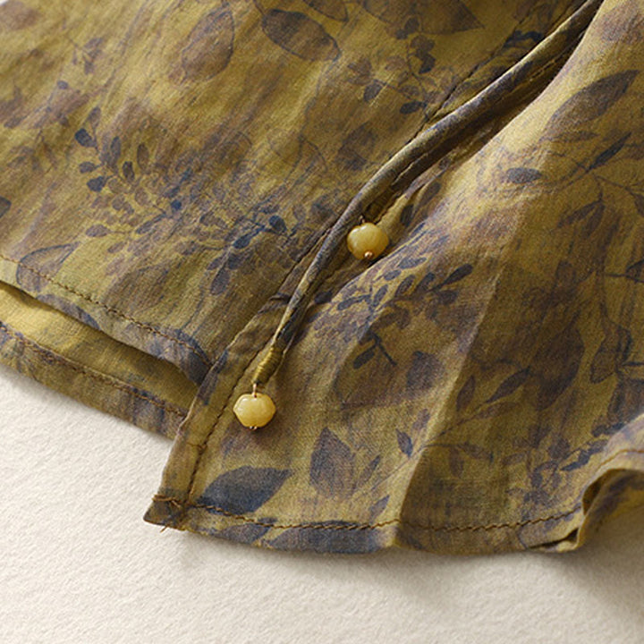 Camisa de lino y algodón para mujer, manga tres cuartos, con diseño bordado de Buddha Stones - image 17