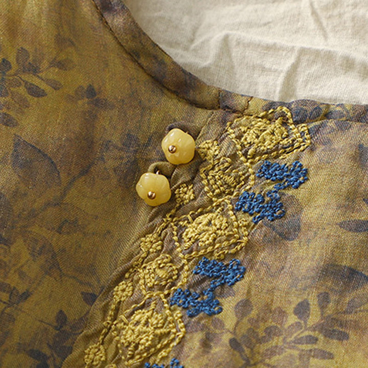 Camisa de lino y algodón para mujer, manga tres cuartos, con diseño bordado de Buddha Stones - image 14