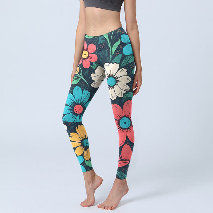 Leggings de yoga para mujer con estampado de flores coloridas y Buddha Stones - Negro - US18，UK/AU22，EU50 (4XL) - image 0
