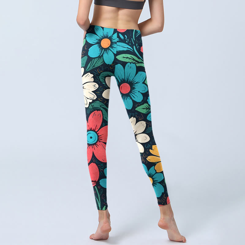 Leggings de yoga para mujer con estampado de flores coloridas y Buddha Stones - image 7
