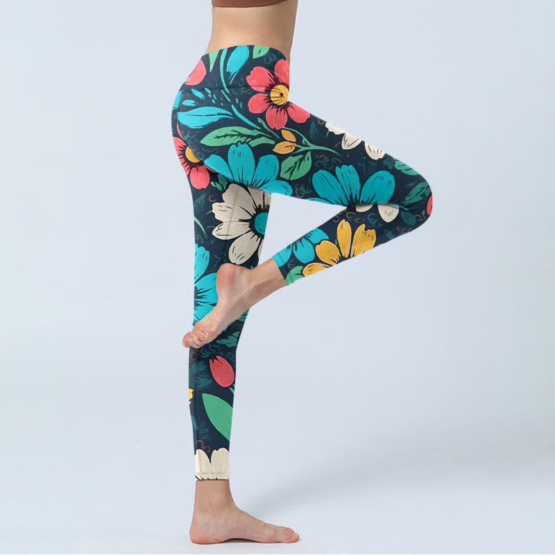 Leggings de yoga para mujer con estampado de flores coloridas y Buddha Stones - image 4