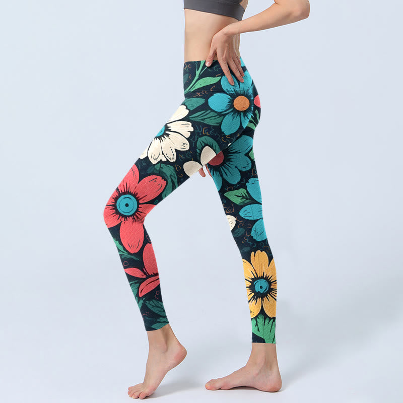 Leggings de yoga para mujer con estampado de flores coloridas y Buddha Stones - image 2